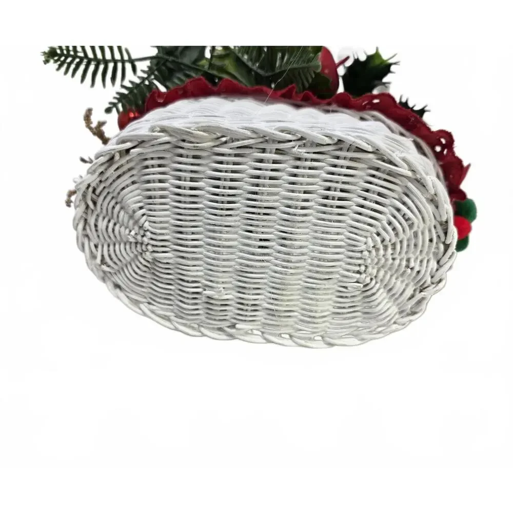 Vintage White Wicker Duck Basket Christmas Floral Centerpiece